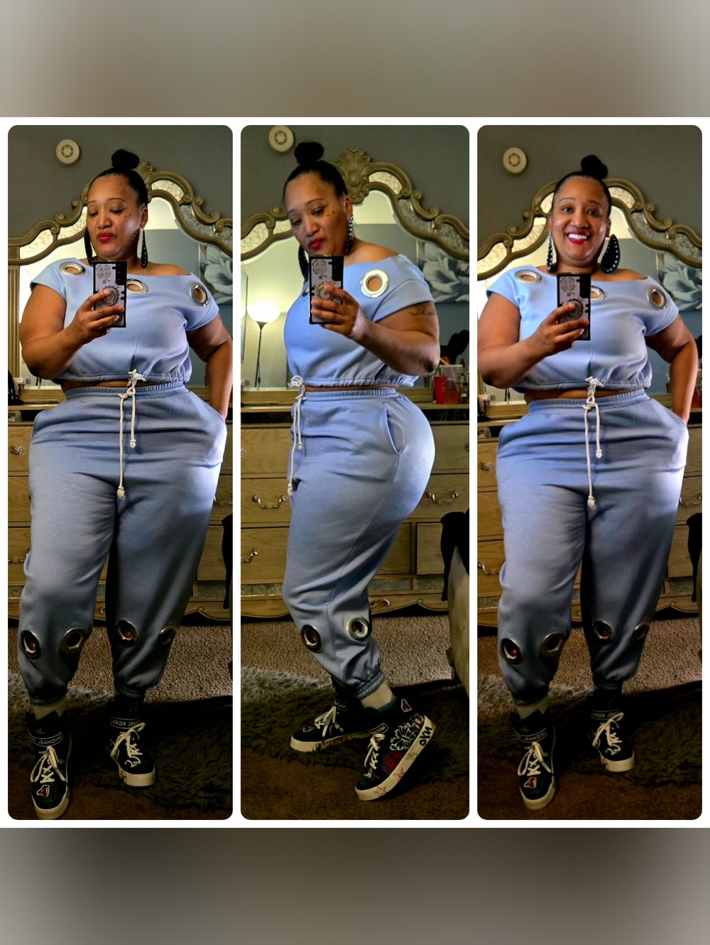 Customize Light Blue Grommet Jogger Set with Drawstring Waist